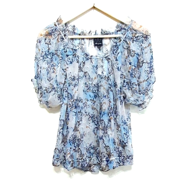 🆕 Anthropologie: Ella Moss Peasant Top 100% Silk, with Navy Under Cami  NWT - Picture 2 of 6